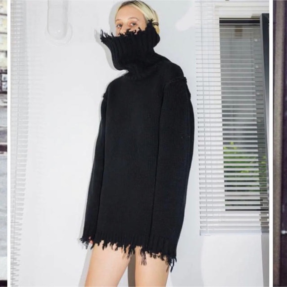 Perverze Crash Tube Turtle Turtleneck Knit Sweater Black Mini dress - Picture 1 of 15